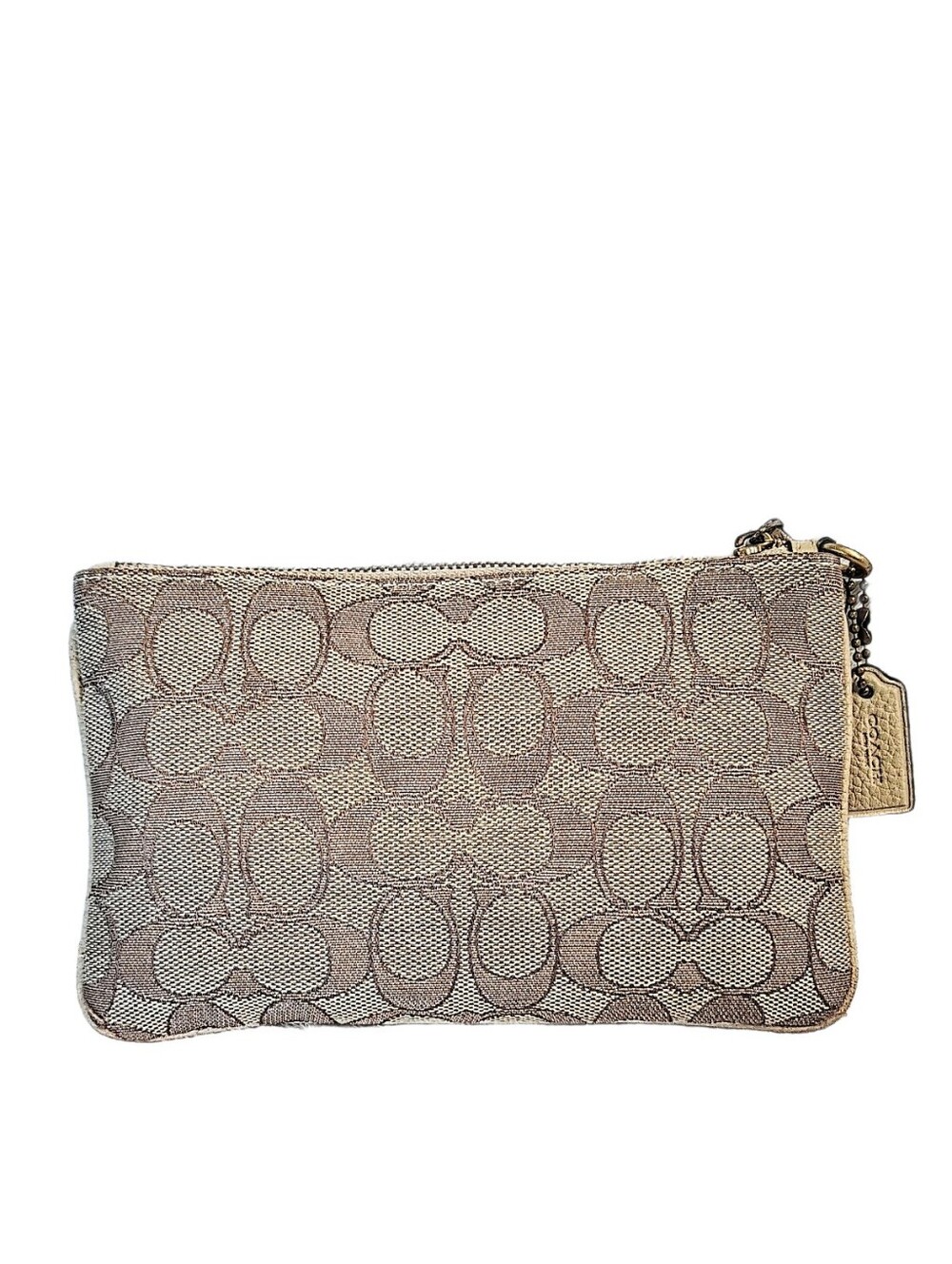 🆕 Coach Khaki Chalk Outline Signature Stripe Wristlet Clutch Pouch Bag - Picture 6 of 8